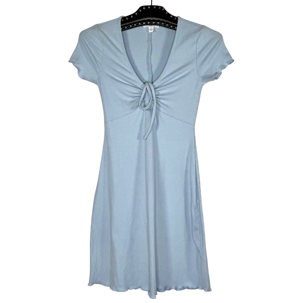 BP. Blue Tie Front Lettuce Edge Ribbed Mini Dress XS